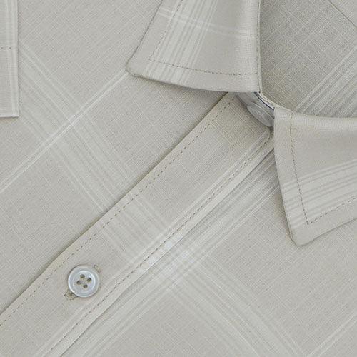 Men's 100% Cotton Windowpane Checkered Half Sleeves Shirt (Ivory)