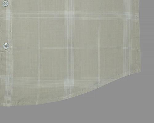 Men's 100% Cotton Windowpane Checkered Half Sleeves Shirt (Ivory)