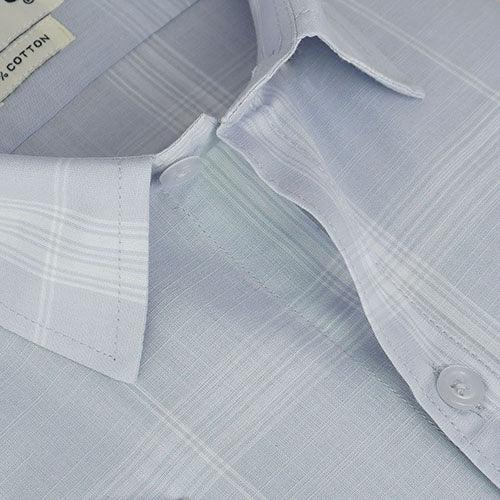 Men's 100% Cotton Windowpane Checkered Half Sleeves Shirt (Misty Blue)