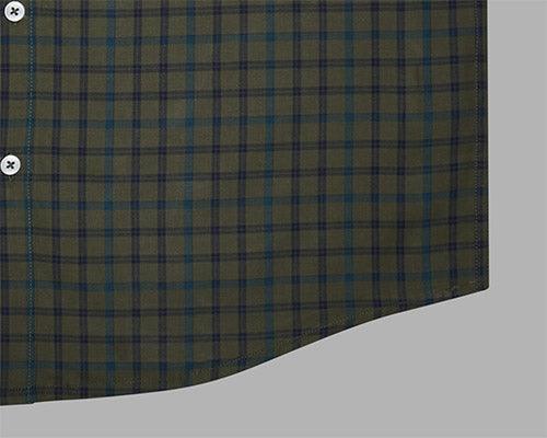 Men's 100% Cotton Windowpane Checkered Half Sleeves Shirt (Olive Green)