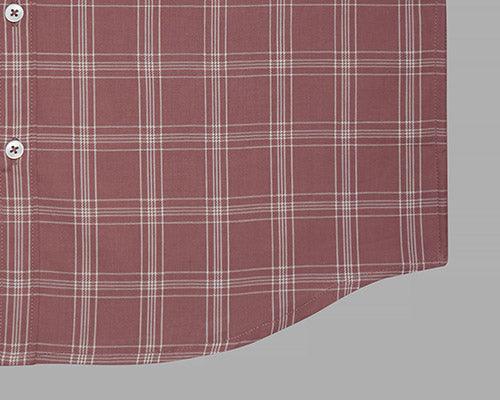 Men's 100% Cotton Windowpane Checkered Half Sleeves Shirt (Rust)