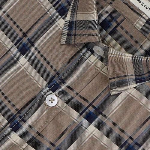 Men's 100% Cotton Windowpane Checks Half Sleeves Shirt (Brown)