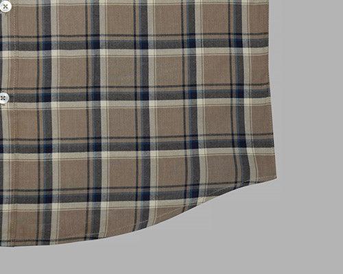 Men's 100% Cotton Windowpane Checks Half Sleeves Shirt (Brown)