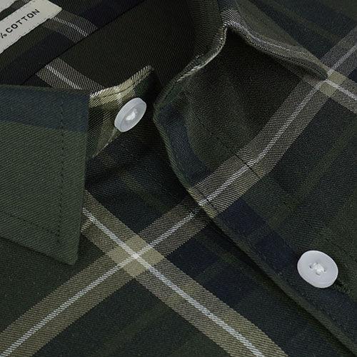 Men's 100% Cotton Windowpane Checks Half Sleeves Shirt (Olive)