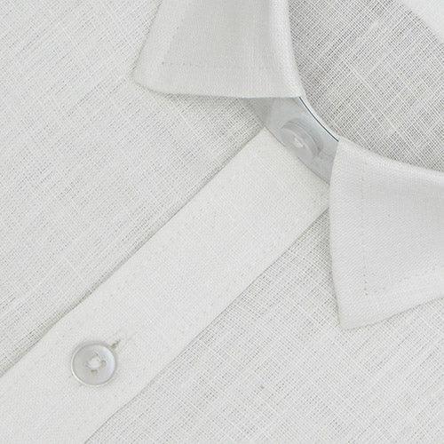 Men's 100% Linen Plain Solid Half Sleeves Shirt (White)
