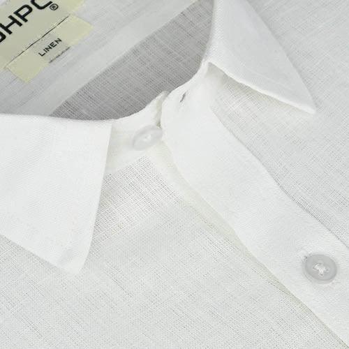 Men's 100% Linen Plain Solid Half Sleeves Shirt (White)