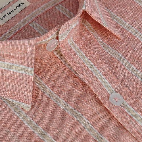 Men's Cotton Linen Balance Striped Half Sleeves Shirt (Peach)