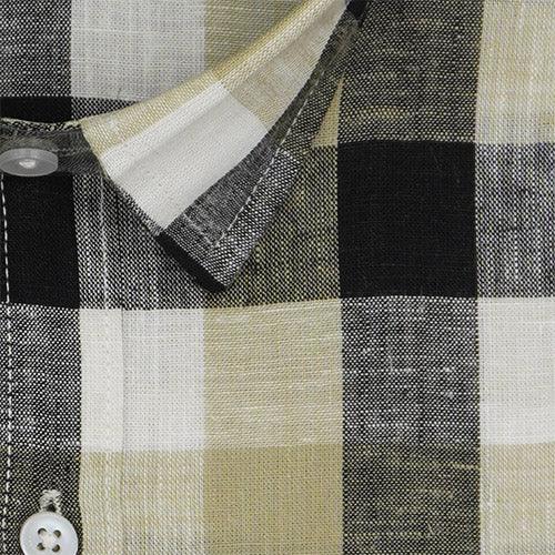 Men's Cotton Linen Big / Buffalo Checkered Half Sleeves Shirt (Yellow)