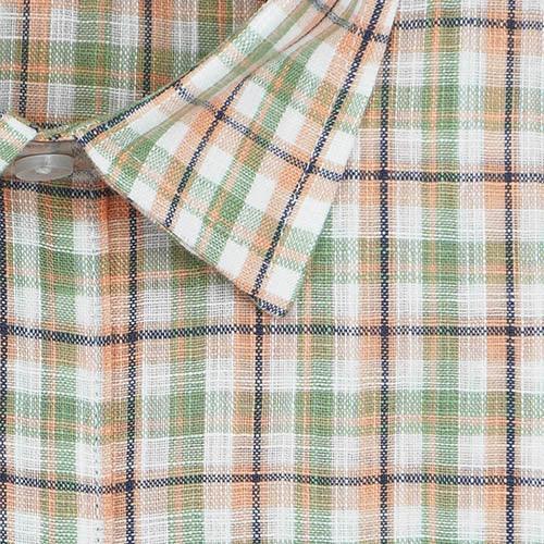 Men's Cotton Linen Plaid Checkered Half Sleeves Shirt (Green)