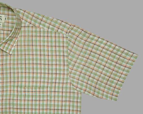 Men's Cotton Linen Plaid Checkered Half Sleeves Shirt (Green)