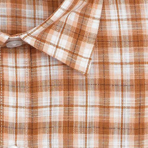 Men's Cotton Linen Plaid Checkered Half Sleeves Shirt (Orange)
