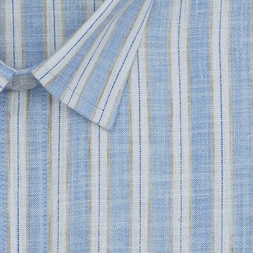 Men's Cotton Linen Shadow Striped Half Sleeves Shirt (Blue)