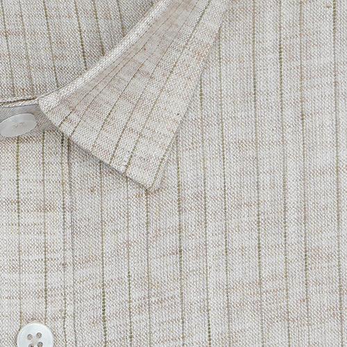 Men's Cotton Linen Wide Pin Striped Full Sleeves Shirt (Choco Brown)
