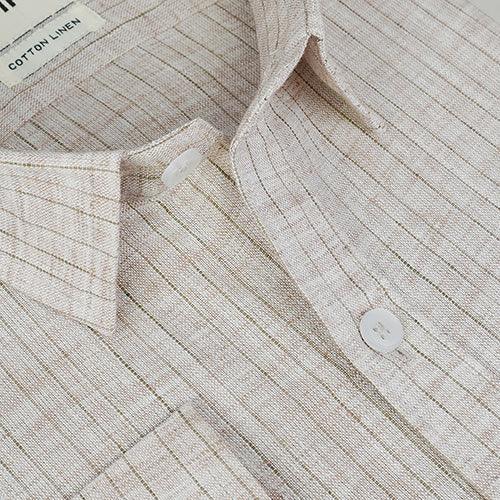Men's Cotton Linen Wide Pin Striped Full Sleeves Shirt (Choco Brown)