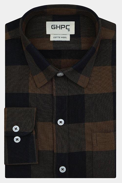 Men's Winter Wear Cottswool Big / Buffalo Checkered Full Sleeves Shirt (Brown)