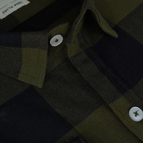 Men's Winter Wear Cottswool Big / Buffalo Checkered Full Sleeves Shirt (Olive Green)