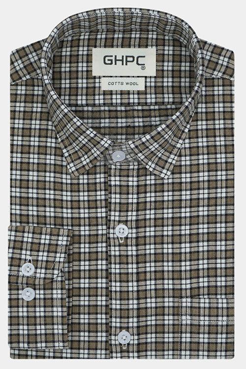 Men's Winter Wear Cottswool Dupplin Checkered Full Sleeves Shirt (Brown)