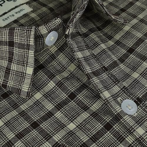 Men's Winter Wear Cottswool Dupplin Checkered Full Sleeves Shirt (Brown)