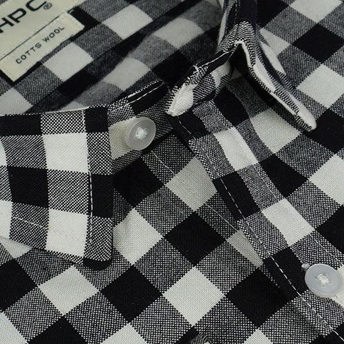 Men's Winter Wear Cottswool Gingham Checkered Full Sleeves Shirt (Black)