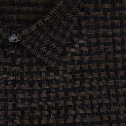 Men's Winter Wear Cottswool Gingham Checkered Full Sleeves Shirt (Brown)