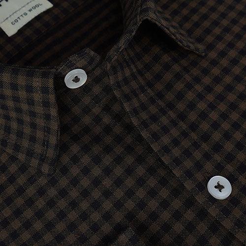 Men's Winter Wear Cottswool Gingham Checkered Full Sleeves Shirt (Brown)