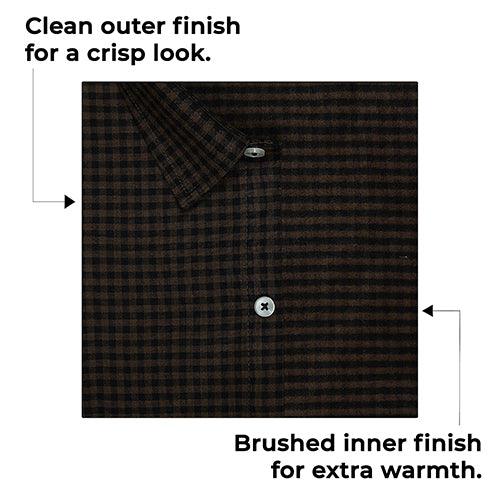 Men's Winter Wear Cottswool Gingham Checkered Full Sleeves Shirt (Brown)