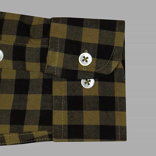 Men's Winter Wear Cottswool Gingham Checkered Full Sleeves Shirt (Brown)