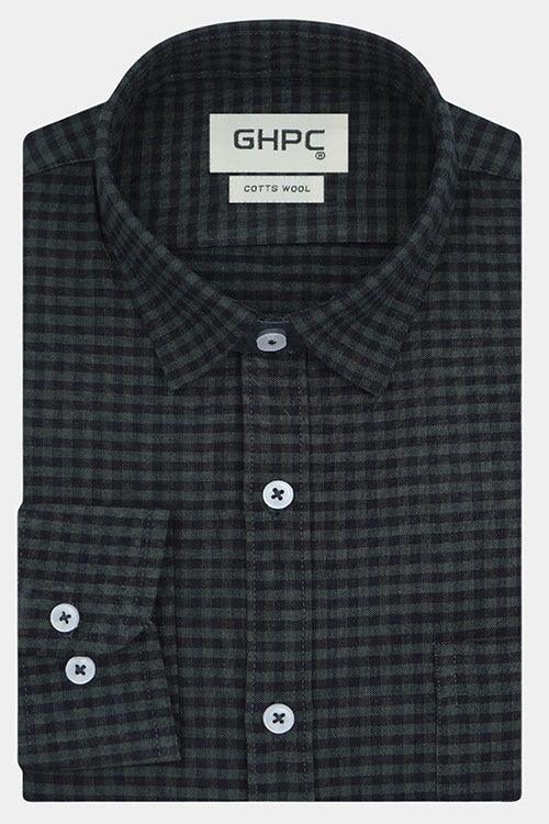 Men's Winter Wear Cottswool Gingham Checkered Full Sleeves Shirt (Grey)