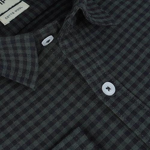 Men's Winter Wear Cottswool Gingham Checkered Full Sleeves Shirt (Grey)