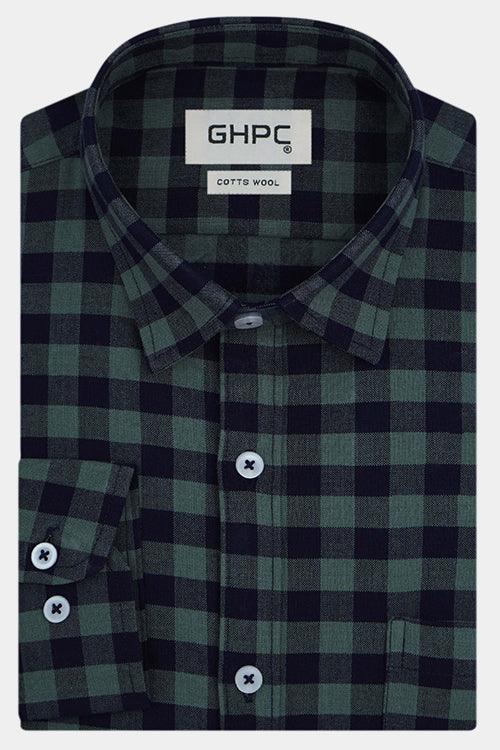 Men's Winter Wear Cottswool Gingham Checkered Full Sleeves Shirt (Navy)