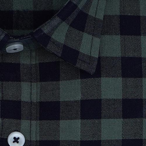 Men's Winter Wear Cottswool Gingham Checkered Full Sleeves Shirt (Navy)