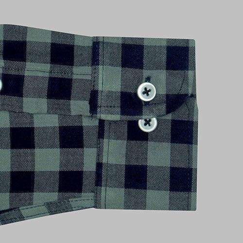 Men's Winter Wear Cottswool Gingham Checkered Full Sleeves Shirt (Steel Grey)