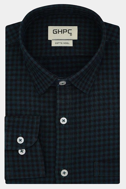 Men's Winter Wear Cottswool Gingham Checkered Full Sleeves Shirt (Teal)