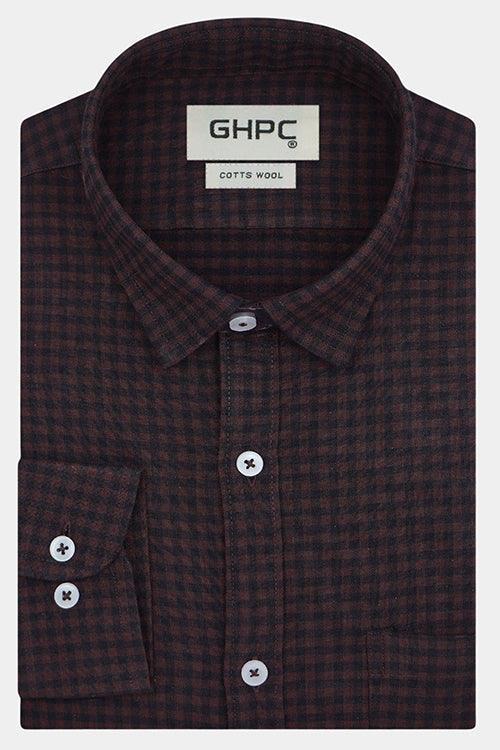 Men's Winter Wear Cottswool Gingham Checkered Full Sleeves Shirt (Wine)