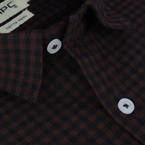 Men's Winter Wear Cottswool Gingham Checkered Full Sleeves Shirt (Wine)