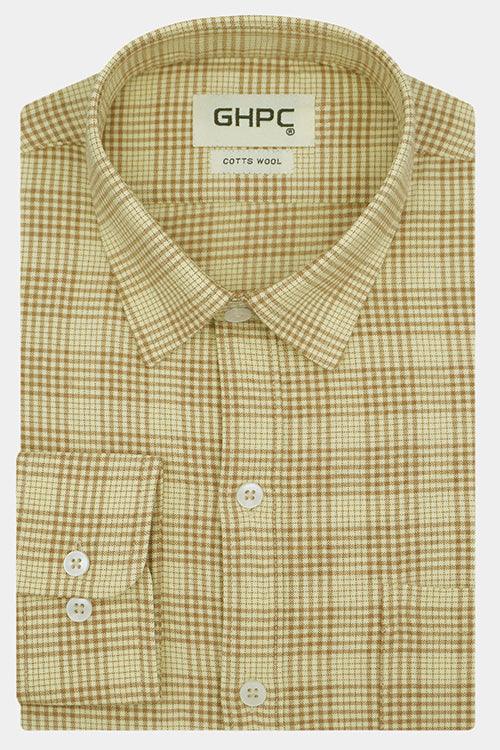 Men's Winter Wear Cottswool Glen Plaid Checkered Full Sleeves Shirt (Beige)