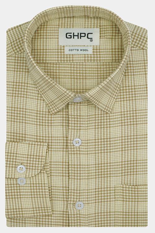 Men's Winter Wear Cottswool Glen Plaid Checkered Full Sleeves Shirt (Brown)
