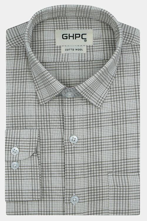 Men's Winter Wear Cottswool Glen Plaid Checkered Full Sleeves Shirt (Grey)