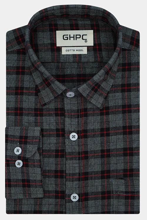 Men's Winter Wear Cottswool Glen Plaid Checkered Full Sleeves Shirt (Steel Grey)