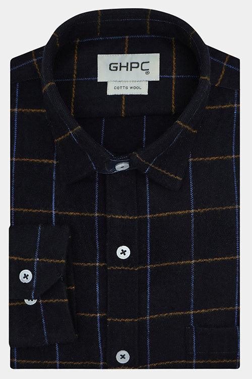 Men's Winter Wear Cottswool Graph Checks Full Sleeves Shirt (Black)