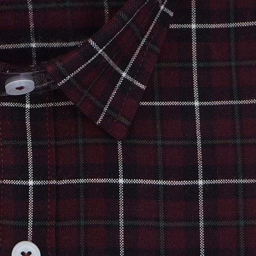 Men's Winter Wear Cottswool Grid Tattersall Checkered Full Sleeves Shirt (Burgundy)