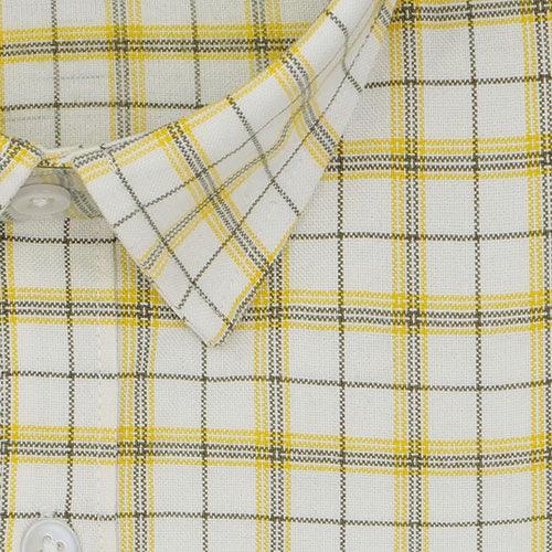 Men's Winter Wear Cottswool Grid Tattersall Checkered Full Sleeves Shirt (White)