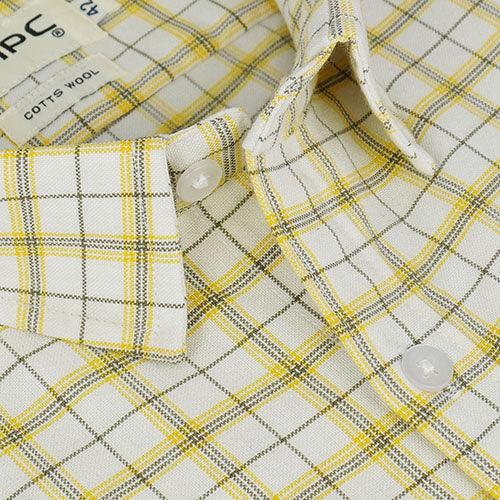 Men's Winter Wear Cottswool Grid Tattersall Checkered Full Sleeves Shirt (White)