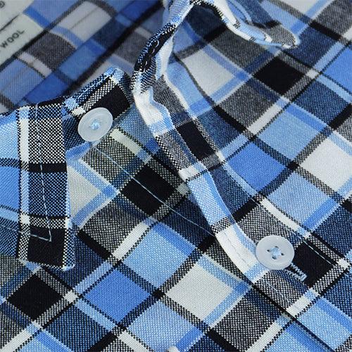 Men's Winter Wear Cottswool Grid Tattersall Checks Full Sleeves Shirt (Blue)