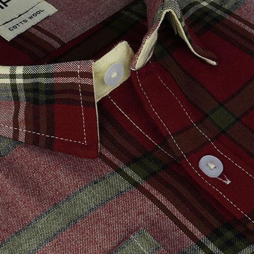 Men's Winter Wear Cottswool Plaid Checkered Full Sleeves Shirt (Maroon)