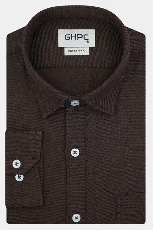 Men's Winter Wear Cottswool Plain Solid Full Sleeves Shirt (Brown)