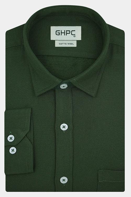 Men's Winter Wear Cottswool Plain Solid Full Sleeves Shirt (Forest Green)