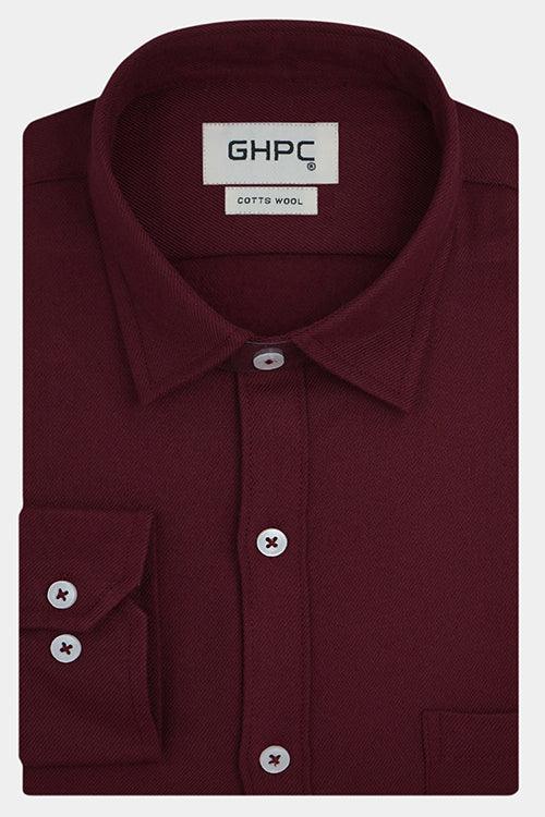 Men's Winter Wear Cottswool Plain Solid Full Sleeves Shirt (Maroon)