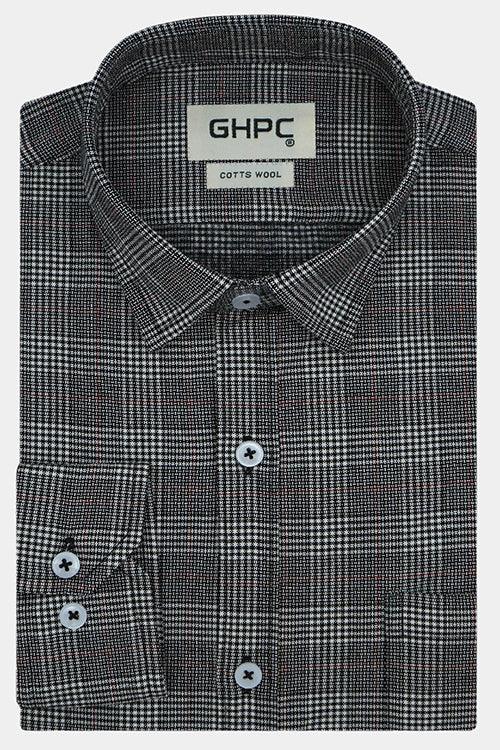 Men's Winter Wear Cottswool Prince Of Wales Checkered Full Sleeves Shirt (Black)