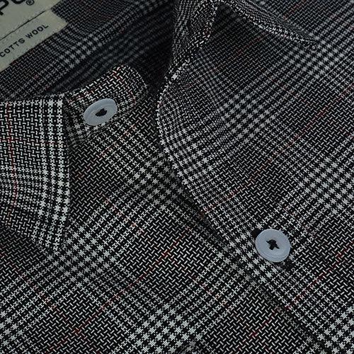 Men's Winter Wear Cottswool Prince Of Wales Checkered Full Sleeves Shirt (Black)